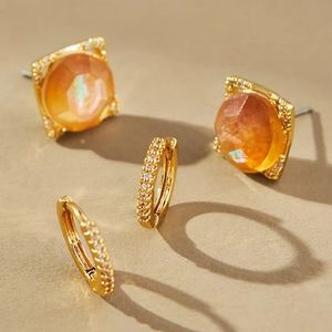 Boho Stone Huggie Hoop Earrings, Set of 2